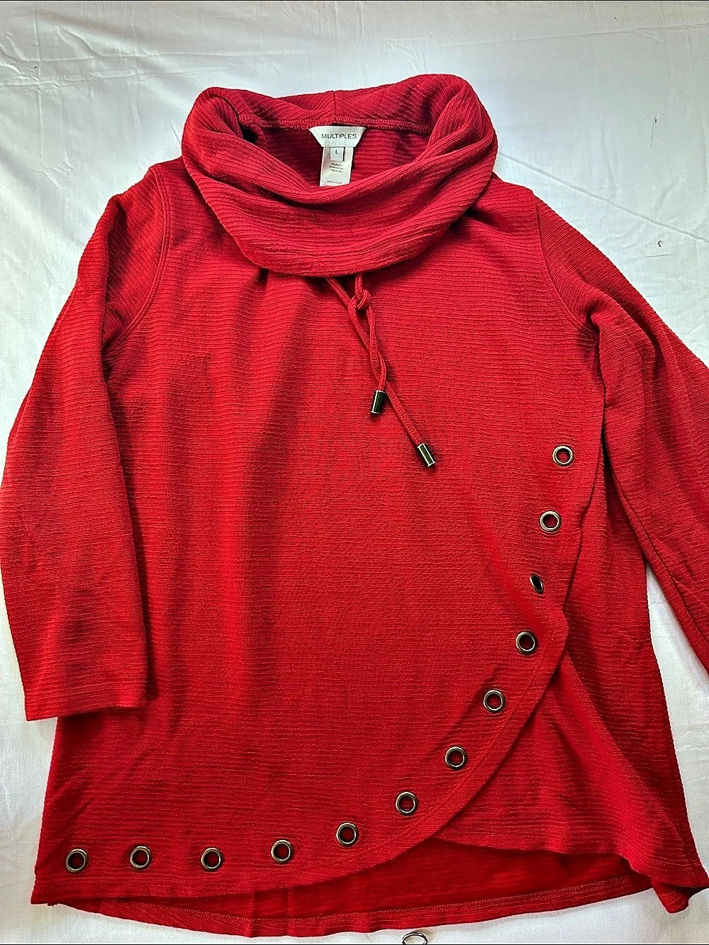 Multiples Red Cowl Neck Tunic Size Large